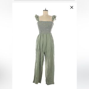 Pink Lily Medium Sage Green Jumpsuit Smocked flutter sleeve
